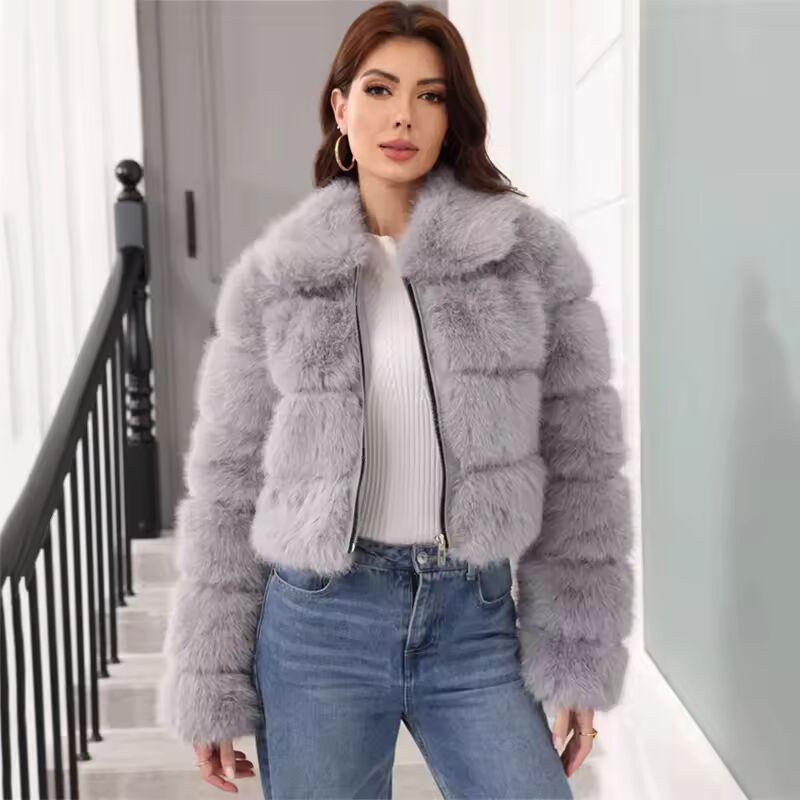 2025 Winter Faux Fur Coat Woman Women's Coats Plush Female Fur Jacket Warm Red Gray Black White Fluffy Fur Coat Outerwears