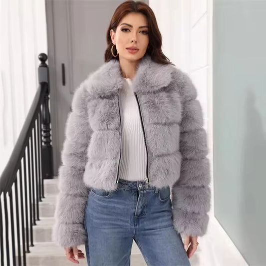 2025 Winter Faux Fur Coat Woman Women's Coats Plush Female Fur Jacket Warm Red Gray Black White Fluffy Fur Coat Outerwears
