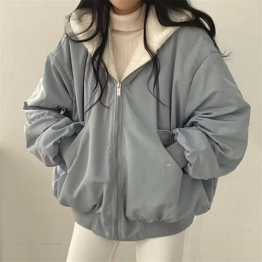 Both Sides Thicken Coat New Zipper Hooded Women Winter Jacket Oversized Elegant Solid Fashion Warm Coats Casual Ladies Outerwear